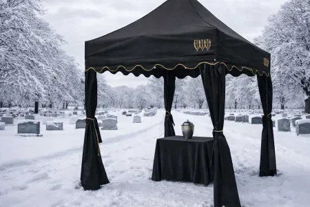Namioty pogrzebowe zimą – jak przygotować ceremonię w plenerze na mróz, śnieg i wiatr